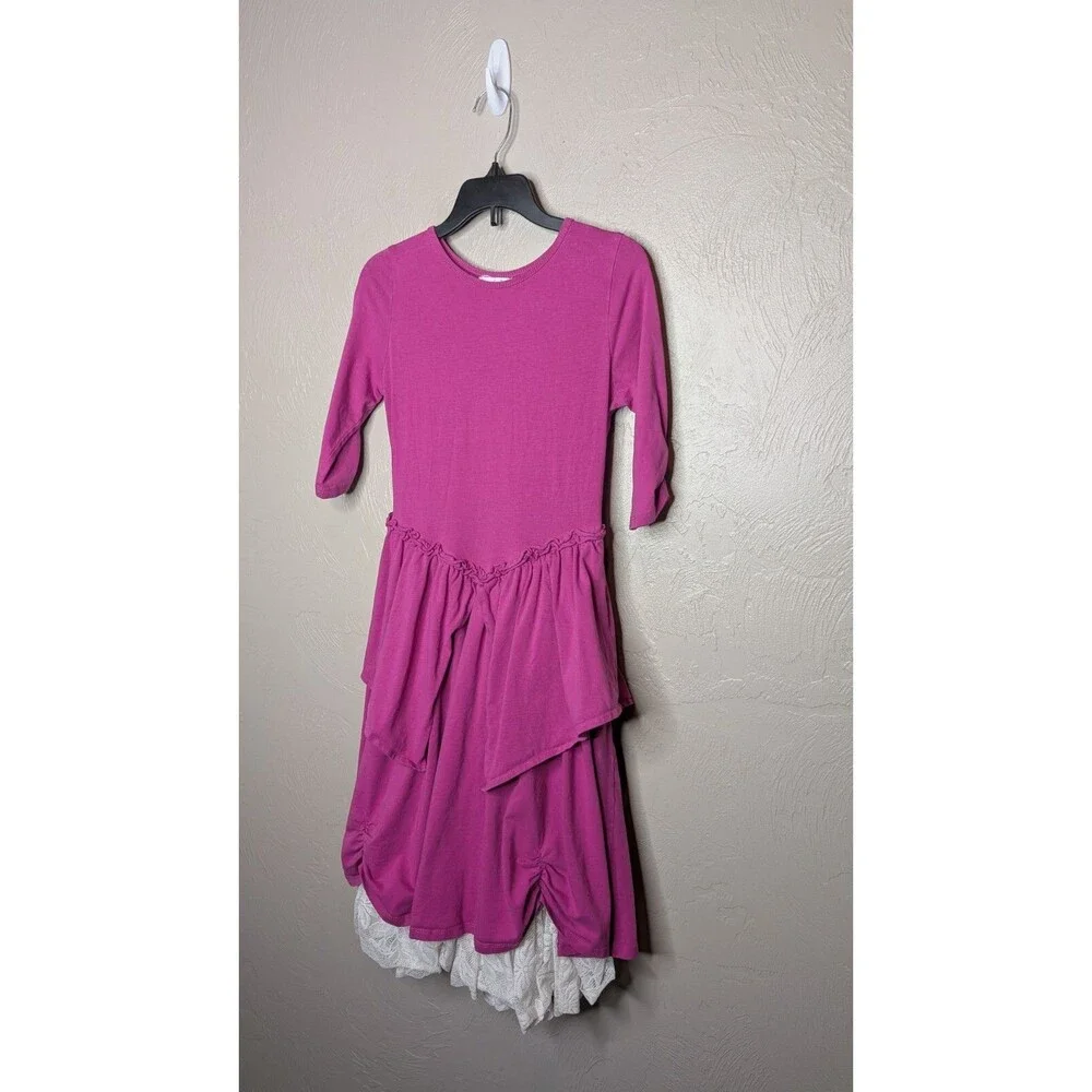 Chasing Fireflies Girls Large (10-12) Fuchsia Tiered Mesh Lace Underlay Dress